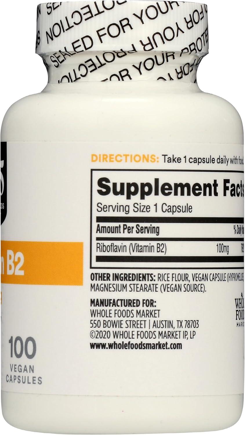 image:image365 By Whole Foods Market Vitamin B2 100Mg 100 Vegetable Capsules100 Count Pack of 1