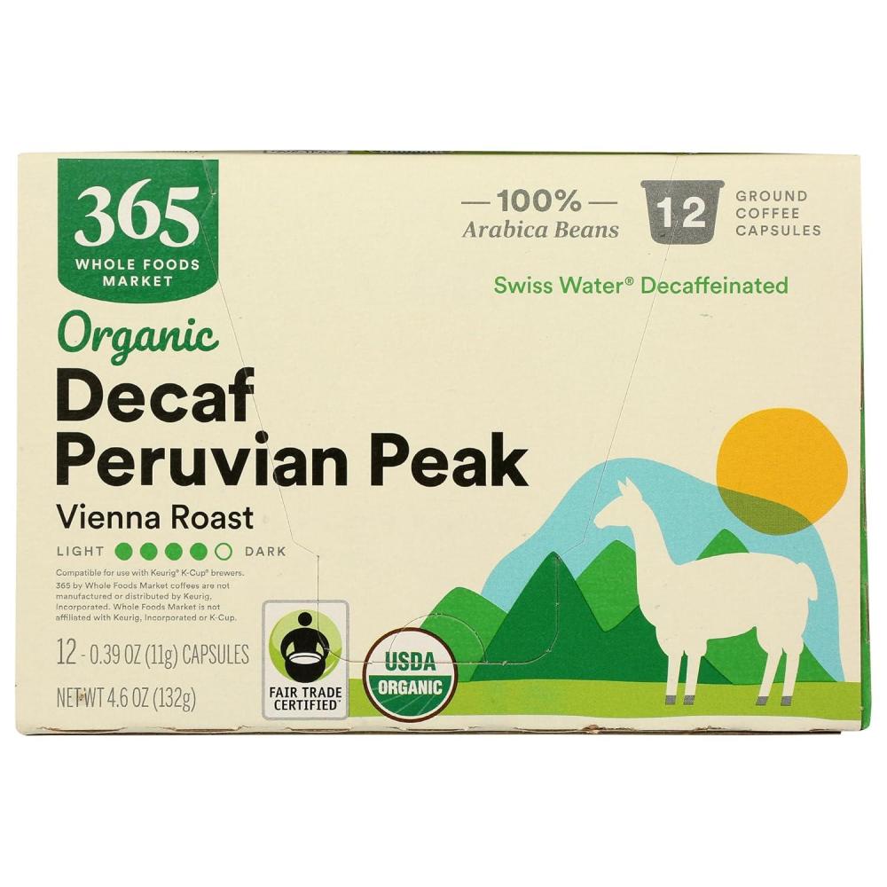 image:image365 by Whole Foods Market Organic Decaf Peruvian Peak Coffee Pods MediumDark Vienna Roast 12 Count
