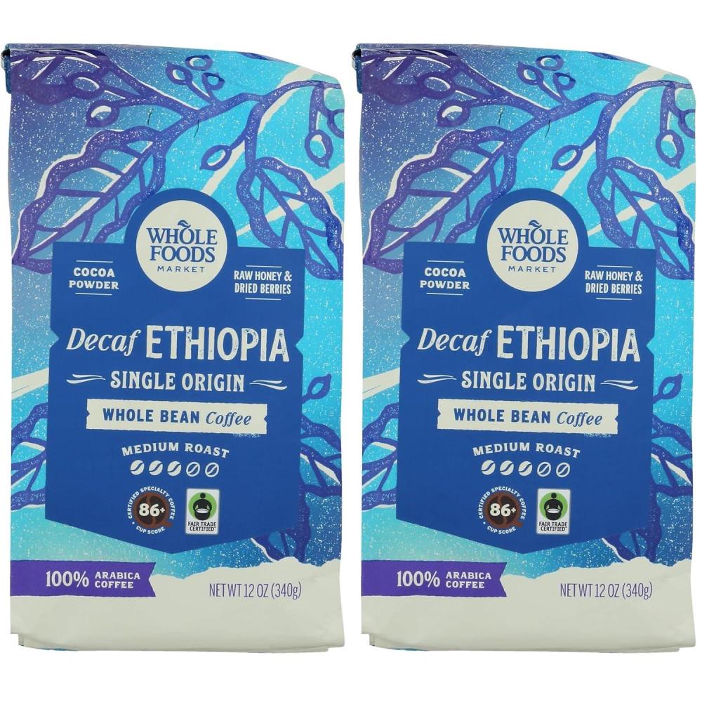 image:imageWhole Foods Market Decaf Ethiopia Single Origin Whole Bean Coffee Medium Roast Cocoa Powder Raw Honey amp Dried Berries 12 Ounce12 Ounce Pack of 2
