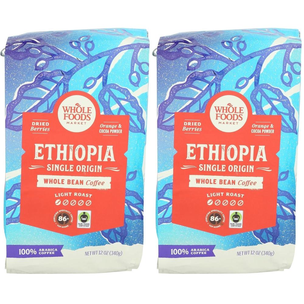 image:imageWhole Foods Market Ethiopia Single Origin Whole Bean Coffee Light Roast Cocoa Powder Dried Berries amp Orange 12 Ounce12 Ounce Pack of 2