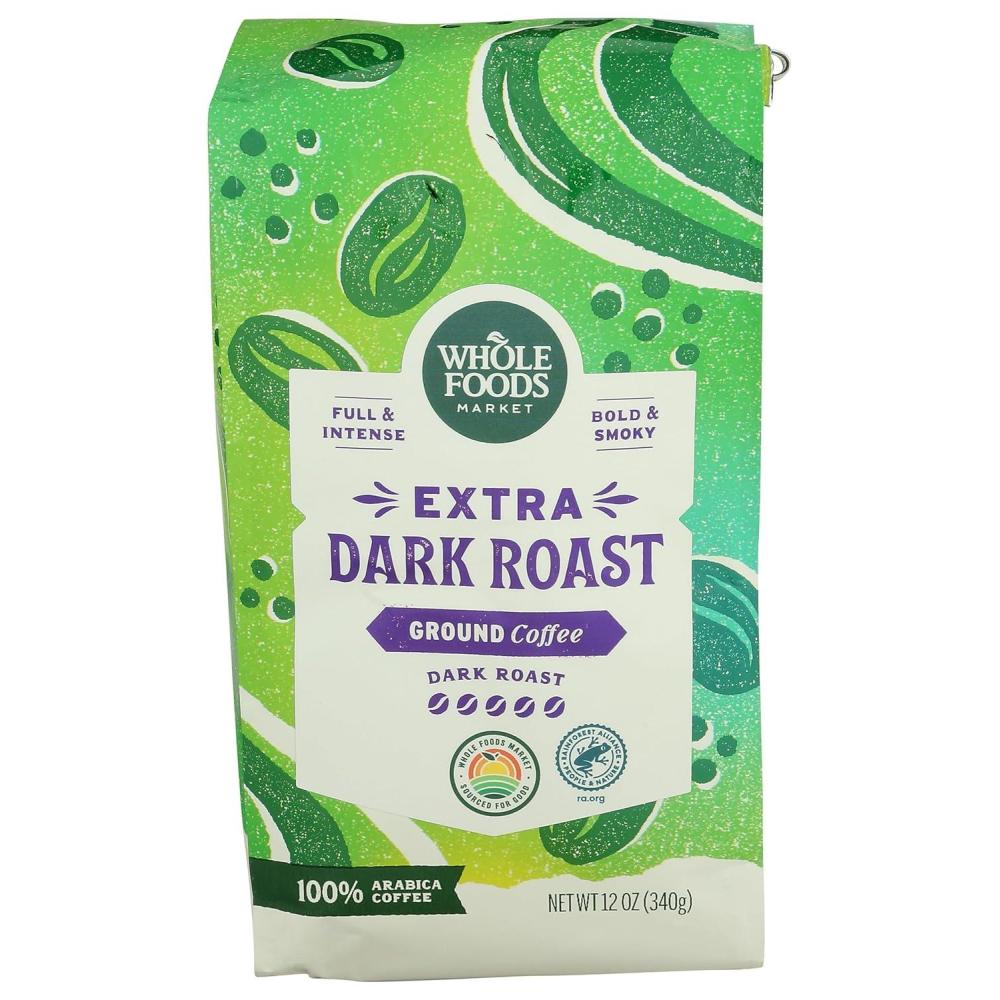 image:imageWhole Foods Market Extra Dark Roast Ground Coffee Full amp Intense Bold amp Smoky 12 Ounce12 Ounce Pack of 1