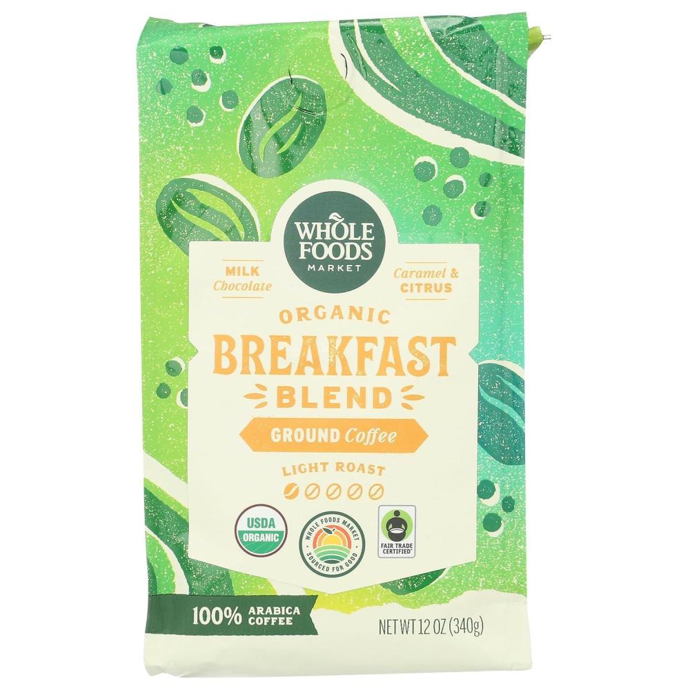 image:imageWhole Foods Market Organic Breakfast Blend Ground Coffee Light Roast Milk Chocolate Caramel amp Citrus 12 Ounce