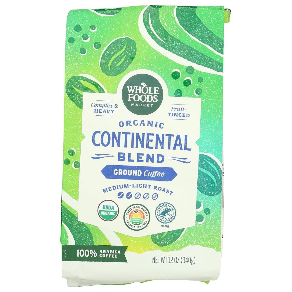 image:imageWhole Foods Market Organic Continental Blend Ground Coffee MediumLight Roast Complex amp Heavy FruitTinged 12 Ounce12 Ounce Pack of 1