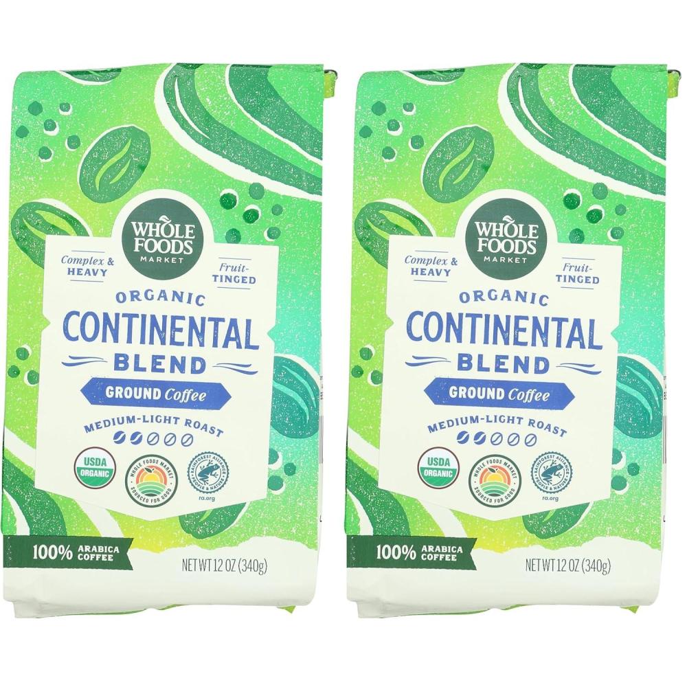 image:imageWhole Foods Market Organic Continental Blend Ground Coffee MediumLight Roast Complex amp Heavy FruitTinged 12 Ounce12 Ounce Pack of 2