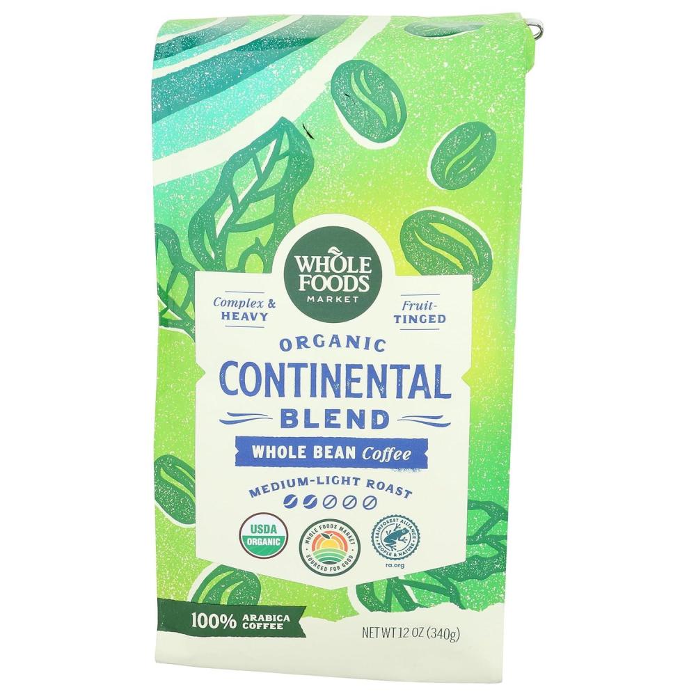 image:imageWhole Foods Market Organic Continental Blend Whole Bean Coffee MediumLight Roast Complex amp Heavy FruitTinged 12 Ounce12 Ounce Pack of 1