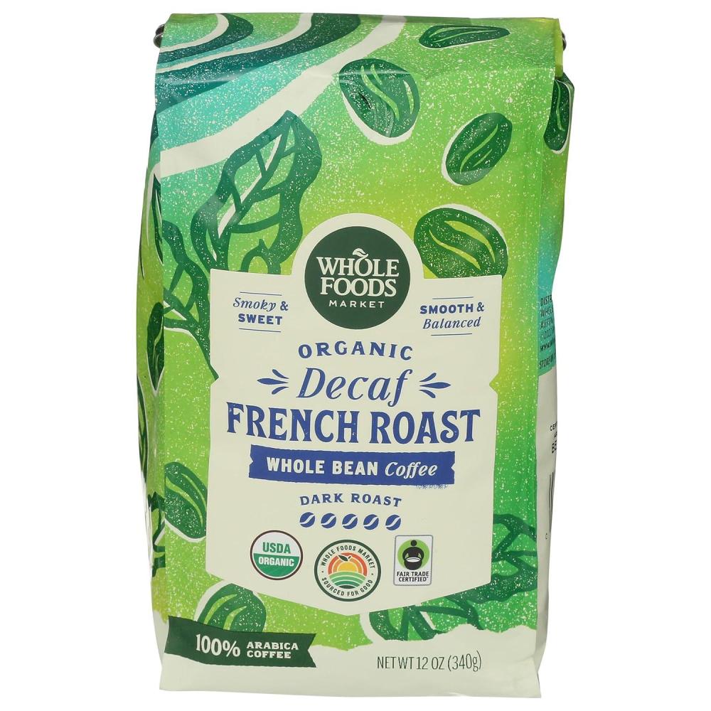 image:imageWhole Foods Market Organic Decaf Whole Bean Coffee Dark French Roast Smoky amp Sweet Smooth amp Balanced 12 Ounce12 Ounce Pack of 1