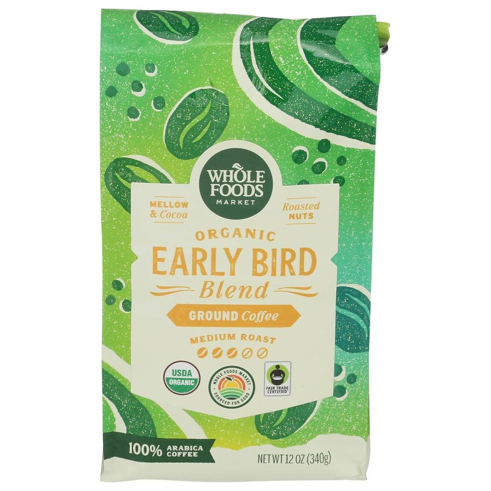 image:imageWhole Foods Market Organic Early Bird Blend Medium Roast Ground Coffee Cocoa amp Roasted Nuts 12 Ounce12 Ounce Pack of 1