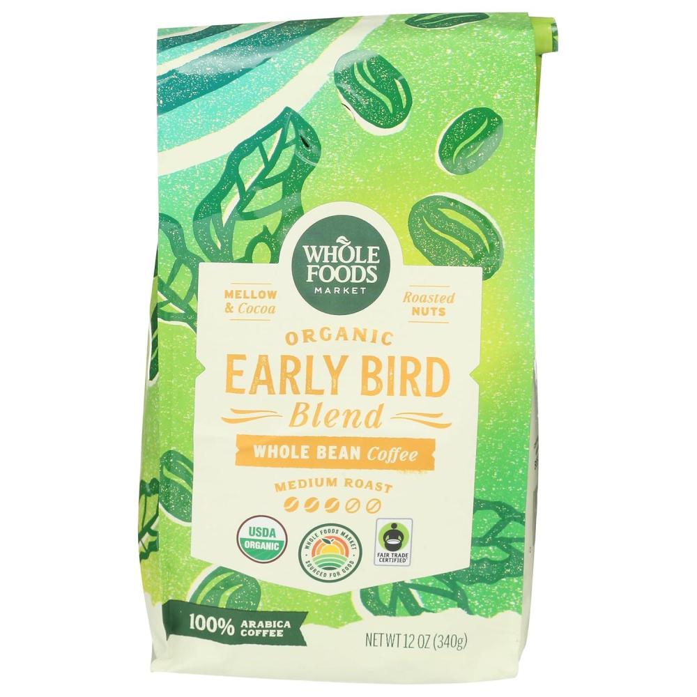 image:imageWhole Foods Market Organic Early Bird Blend Medium Roast Whole Bean Coffee Cocoa amp Roasted Nuts 12 Ounce12 Ounce Pack of 1