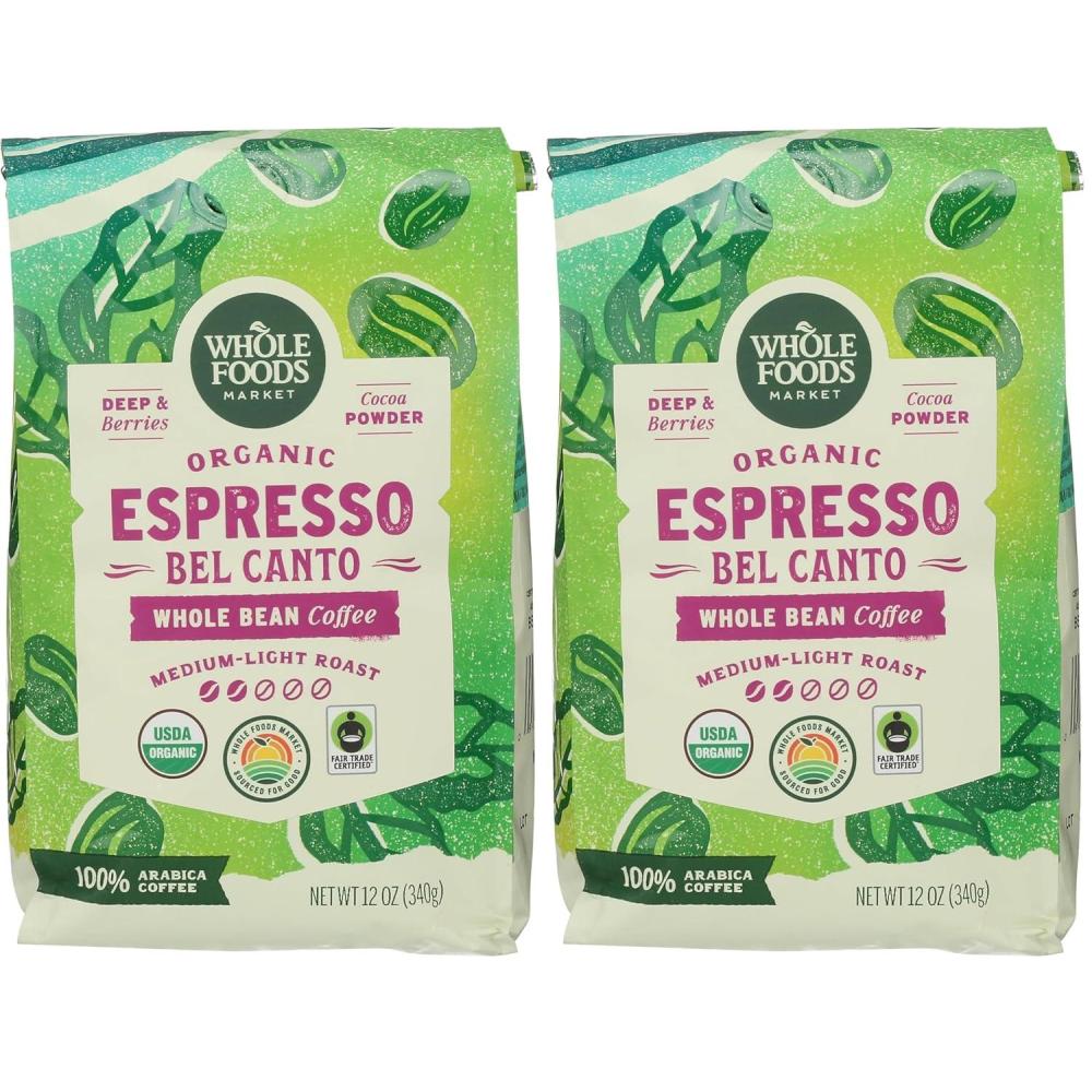 image:imageWhole Foods Market Organic Espresso Bel Canto Whole Bean Coffee MediumLight Roast Berries amp Cocoa Powder 12 Ounce12 Ounce Pack of 2