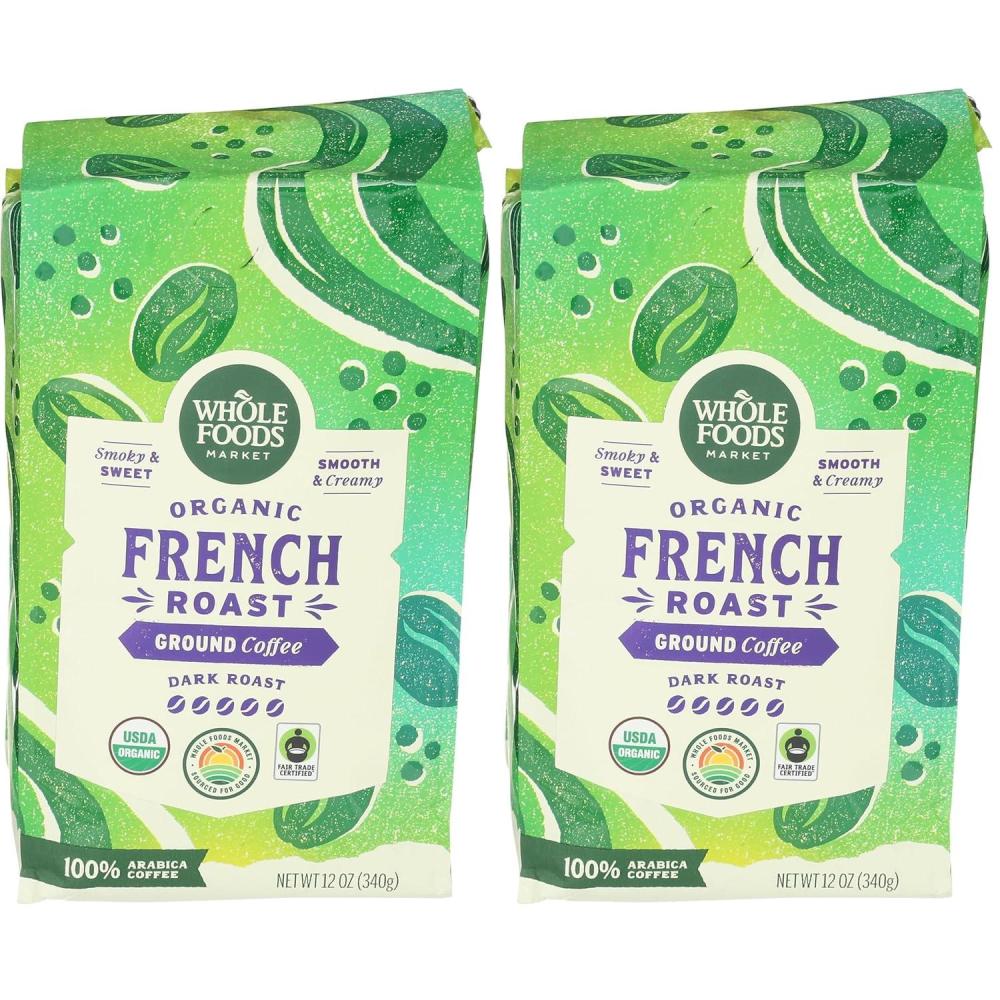 image:imageWhole Foods Market Organic Ground Coffee Dark French Roast Smoky amp Sweet Smooth amp Creamy 12 Ounce12 Ounce Pack of 2