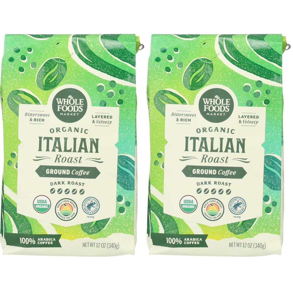 image:imageWhole Foods Market Organic Ground Coffee Dark Italian Roast Bittersweet Rich amp Velvety 12 Ounce12 Ounce Pack of 2