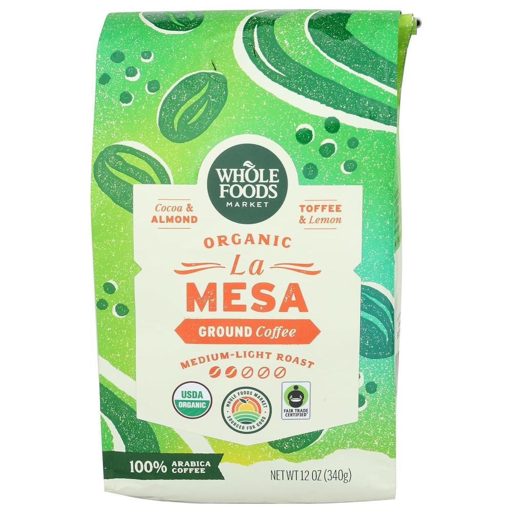 image:imageWhole Foods Market Organic La Mesa MediumLight Roast Ground Coffee Cocoa Almond Toffee amp Lemon 12 Ounce12 Ounce Pack of 1