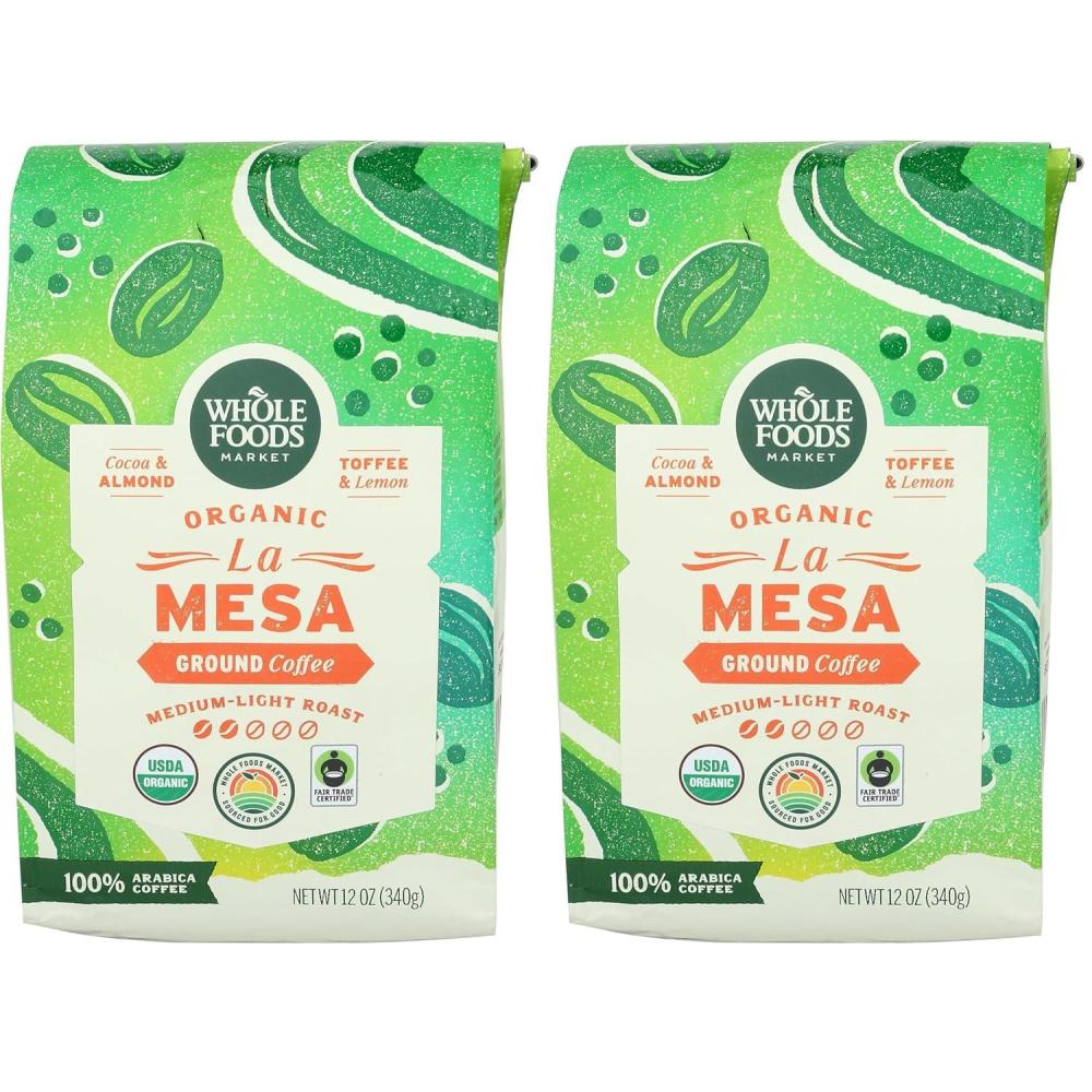 image:imageWhole Foods Market Organic La Mesa MediumLight Roast Ground Coffee Cocoa Almond Toffee amp Lemon 12 Ounce12 Ounce Pack of 2