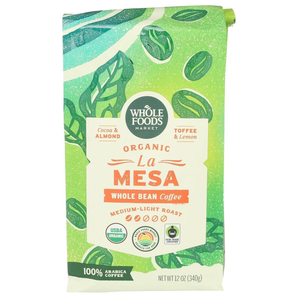 image:imageWhole Foods Market Organic La Mesa Whole Bean Coffee MediumLight Roast Cocoa Almond Toffee amp Lemon 12 Ounce12 Ounce Pack of 1