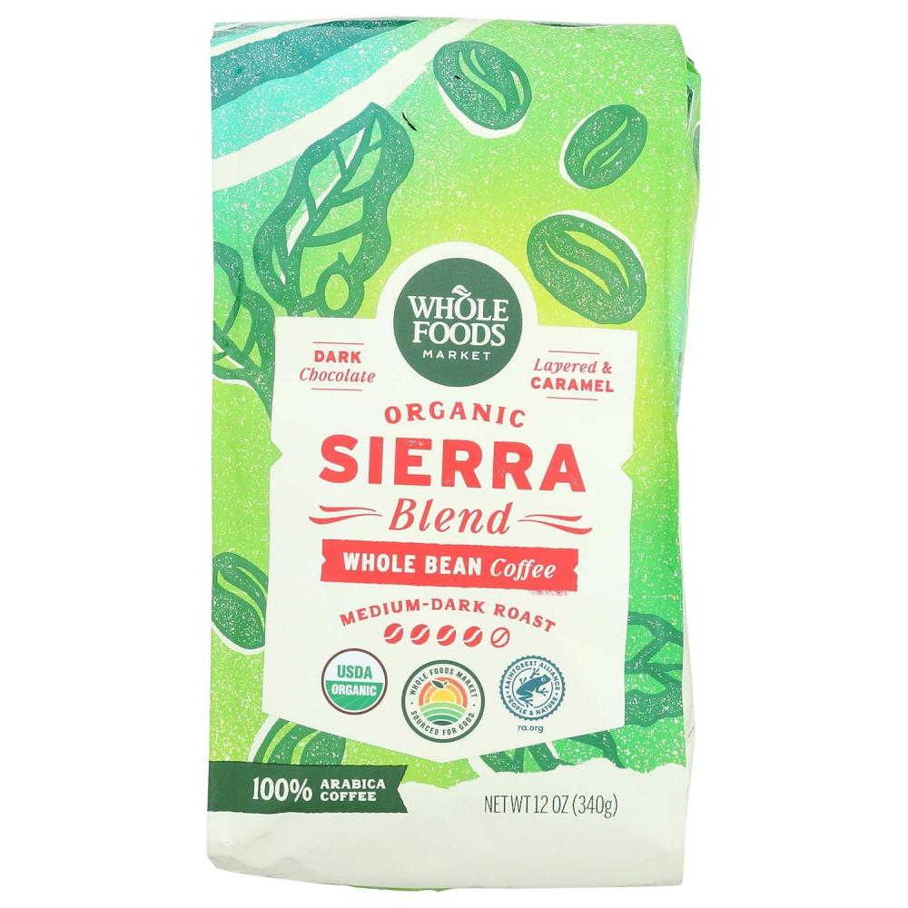 image:imageWhole Foods Market Organic Sierra Blend Whole Bean Coffee MediumDark Roast Dark Chocolate amp Caramel 12 Ounce12 OZ