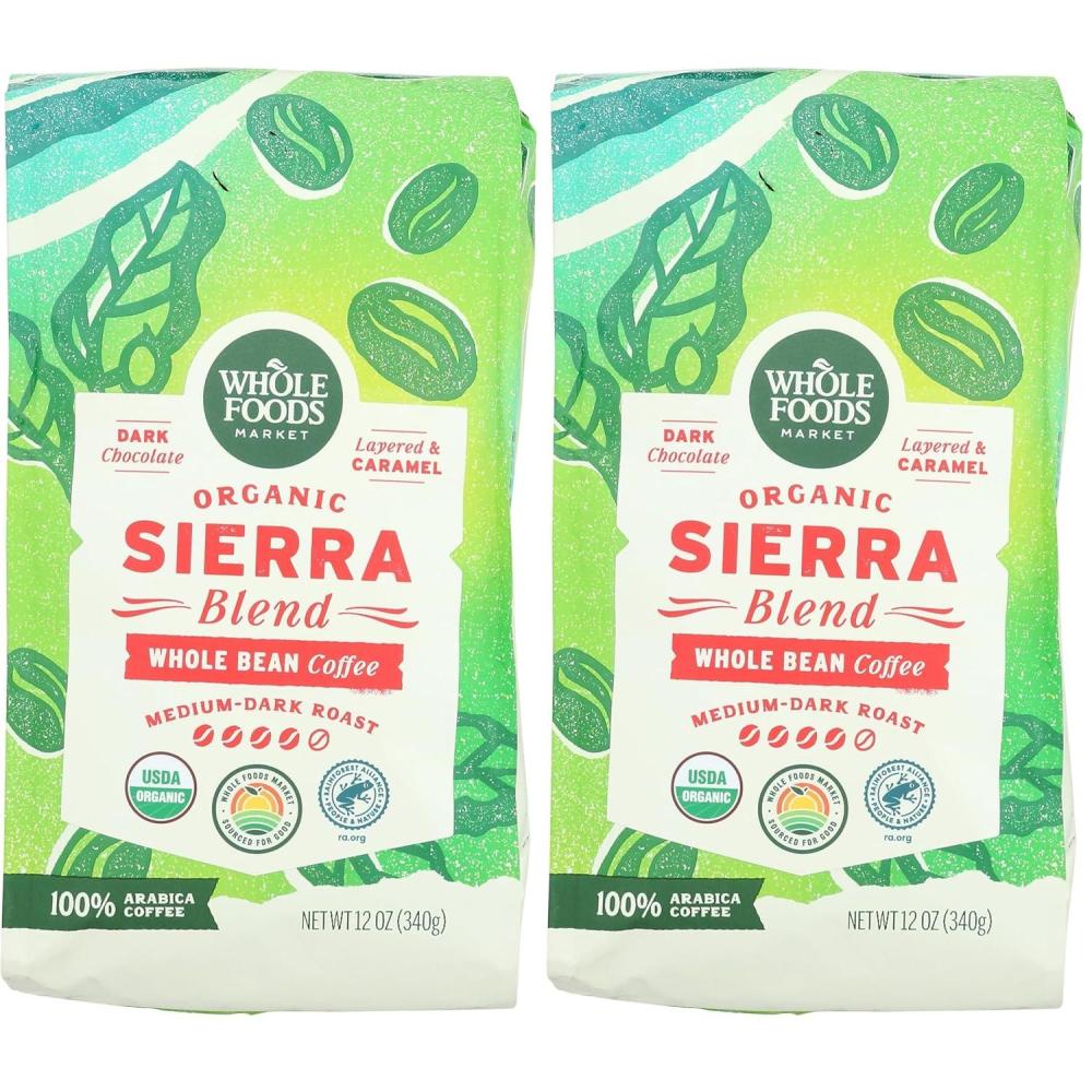 image:imageWhole Foods Market Organic Sierra Blend Whole Bean Coffee MediumDark Roast Dark Chocolate amp Caramel 12 Ounce12 OZ Pack of 2