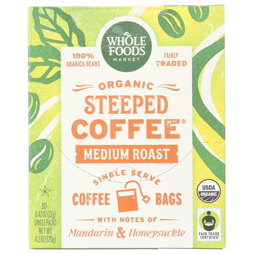 image:imageWhole Foods Market Organic Steeped Coffee Medium Roast Notes of Mandarin amp Honeysuckle Single Serve Bags 10 Count42 Ounce Pack of 1