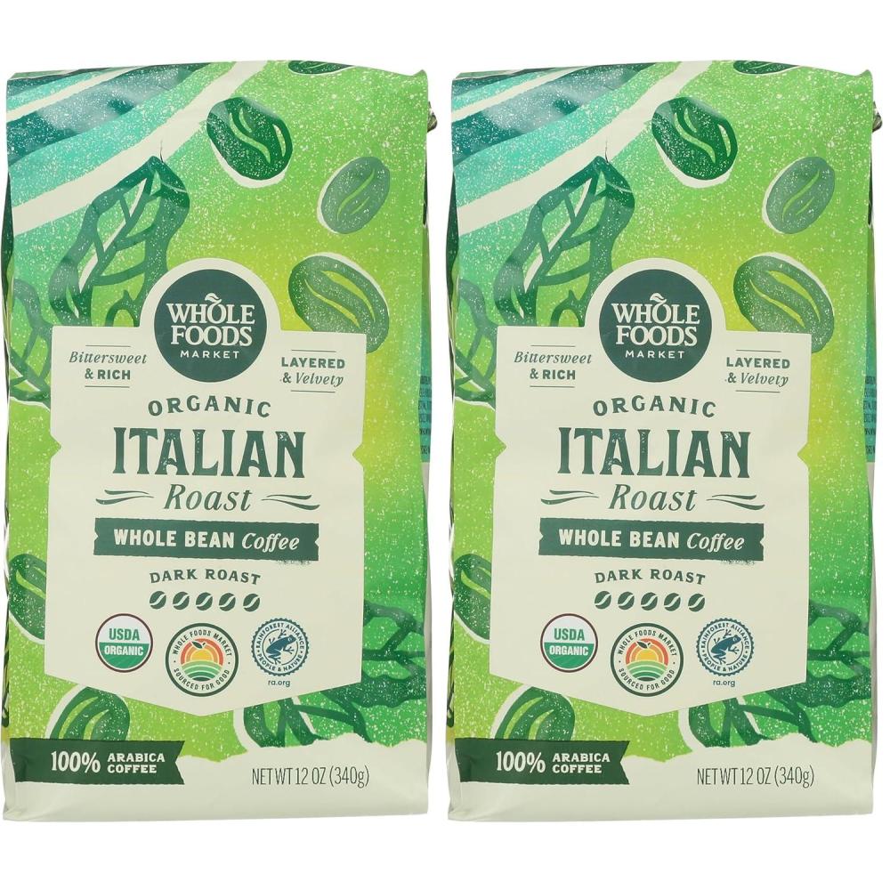 image:imageWhole Foods Market Organic Whole Bean Coffee Dark Italian Roast Bittersweet Rich amp Velvety 12 Ounce12 Ounce Pack of 2