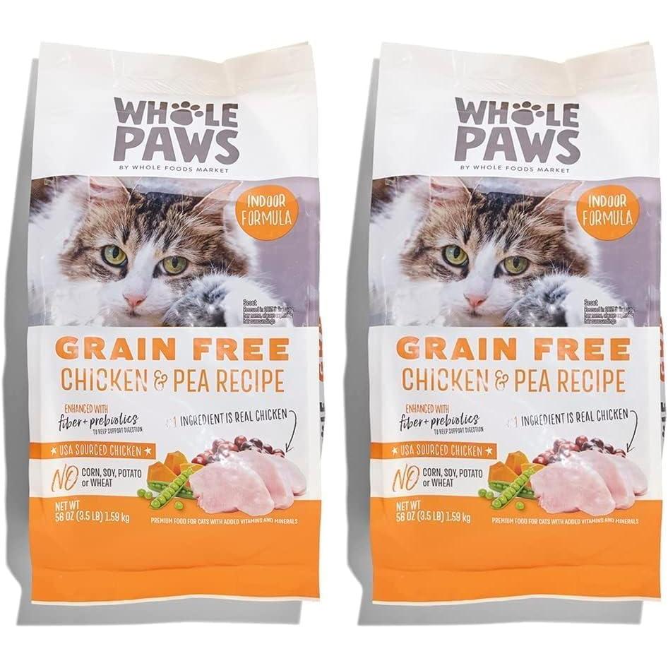 image:imageWhole Paws GrainFree Dry Cat Food Chicken amp Pea Recipe Enhanced with Fiber amp Prebiotics Indoor Formula 35 lb56 Fl Oz Pack of 2