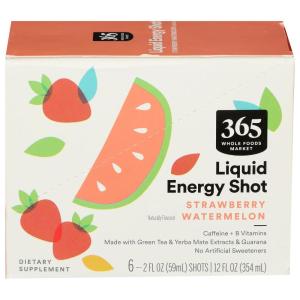 365 by Whole Foods Market, Energy Shot, Strawberry Watermelon, 2 Fl Oz, 6 Pack