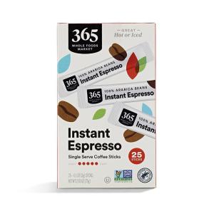 365 by Whole Foods Market, Instant Espresso, Dark Roast, 25 Single Serve Coffee Sticks, 2.65 Ounces(25 Count (Pack of 1))