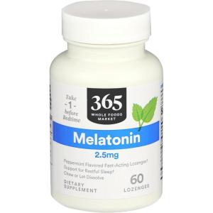 365 by Whole Foods Market, Melatonin Lozenges 2.5mg, Peppermint Flavor, 60 CT(60 Count (Pack of 1))