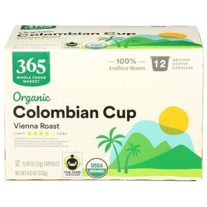 365 by Whole Foods Market, Organic Colombian Cup Coffee Pods, Medium-Dark Vienna Roast, 12 Count