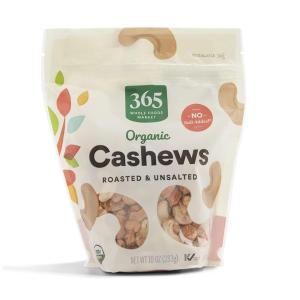 365 by Whole Foods Market, Organic Dry Roasted & Unsalted Cashews, 10 Ounce(Roasted & Unsalted)