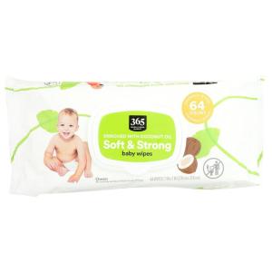365 by Whole Foods Market, Soft & Strong Disposable Baby Wipes, Enriched with Coconut Oil, 64 Count(64 Count (Pack of 1))
