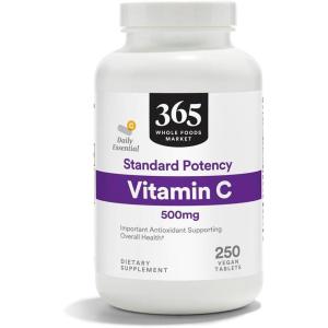 365 by Whole Foods Market, Standard Potency Vitamin C 500mg, Vegan, 250 Tablets(Unflavored)