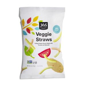 365 by Whole Foods Market, Veggie Straws, Made with Tomato and Spinach, Vegan, Gluten-Free, 6 Ounce(6 Ounce (Pack of 1))