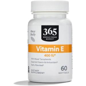 365 by Whole Foods Market, Vitamin E 400 IU with Mixed Tocopherols, 60 Count(60 Count (Pack of 1))