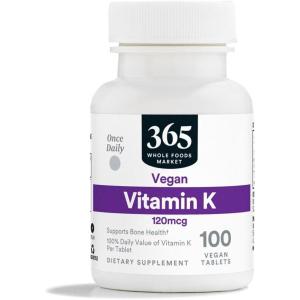 365 by Whole Foods Market, Vitamin K 120 MCG, 100 Tablets(100 Count (Pack of 1))