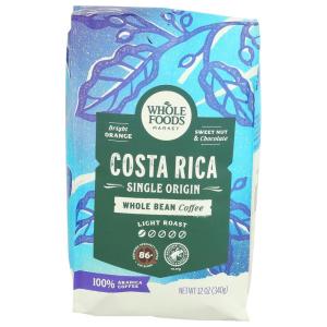 Whole Foods Market, Costa Rica Single Origin Whole Bean Coffee, Light Roast, Orange & Chocolate, 12 Ounce
