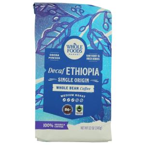 Whole Foods Market, Decaf Ethiopia Single Origin Whole Bean Coffee, Medium Roast, Cocoa Powder, Raw Honey & Dried Berries, 12 Ounce(12 Ounce (Pack of 1))