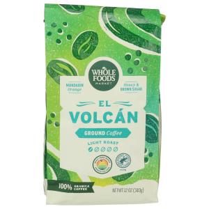Whole Foods Market, El Volcan Light Roast Ground Coffee, Mandarin Orange, Honey & Brown Sugar, 12 Ounce(12 Ounce (Pack of 1))