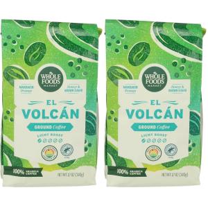 Whole Foods Market, El Volcan Light Roast Ground Coffee, Mandarin Orange, Honey & Brown Sugar, 12 Ounce(12 Ounce (Pack of 2))