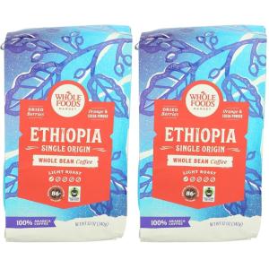Whole Foods Market, Ethiopia Single Origin Whole Bean Coffee, Light Roast, Cocoa Powder, Dried Berries & Orange, 12 Ounce(12 Ounce (Pack of 2))