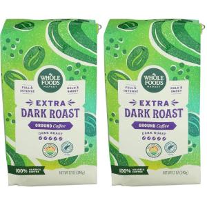 Whole Foods Market, Extra Dark Roast Ground Coffee, Full & Intense, Bold & Smoky, 12 Ounce(12 Ounce (Pack of 2))