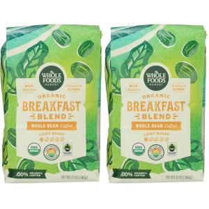 Whole Foods Market, Organic Breakfast Blend Whole Bean Coffee, Light Roast, Milk Chocolate, Caramel & Citrus, 12 Ounce(12 Ounce (Pack of 2))