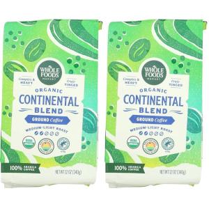 Whole Foods Market, Organic Continental Blend Ground Coffee, Medium-Light Roast, Complex & Heavy, Fruit-Tinged, 12 Ounce(12 Ounce (Pack of 2))