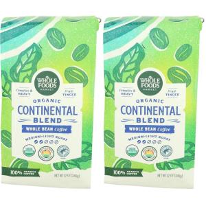 Whole Foods Market, Organic Continental Blend Whole Bean Coffee, Medium-Light Roast, Complex & Heavy, Fruit-Tinged, 12 Ounce(12 Ounce (Pack of 2))