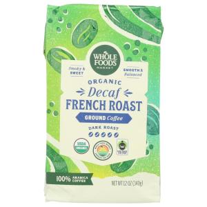 Whole Foods Market, Organic Decaf Ground Coffee, Dark French Roast, Smoky & Sweet, Smooth & Balanced, 12 Ounce(12 Ounce (Pack of 1))
