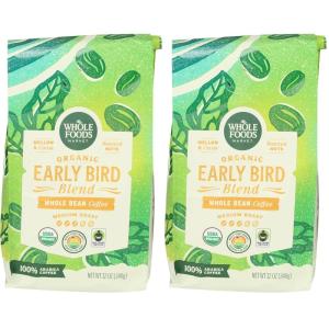 Whole Foods Market, Organic Early Bird Blend, Medium Roast Whole Bean Coffee, Cocoa & Roasted Nuts, 12 Ounce(12 Ounce (Pack of 2))
