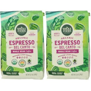 Whole Foods Market, Organic Espresso Bel Canto Whole Bean Coffee, Medium-Light Roast, Berries & Cocoa Powder, 12 Ounce(12 Ounce (Pack of 2))