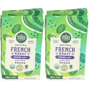 Whole Foods Market, Organic Ground Coffee, Dark French Roast, Smoky & Sweet, Smooth & Creamy, 12 Ounce(12 Ounce (Pack of 2))