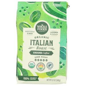 Whole Foods Market, Organic Ground Coffee, Dark Italian Roast, Bittersweet, Rich & Velvety, 12 Ounce(12 Ounce (Pack of 1))