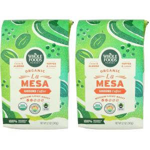 Whole Foods Market, Organic La Mesa Medium-Light Roast Ground Coffee, Cocoa, Almond, Toffee & Lemon, 12 Ounce(12 Ounce (Pack of 2))