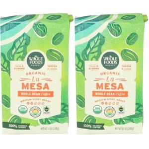Whole Foods Market, Organic La Mesa Whole Bean Coffee, Medium-Light Roast, Cocoa, Almond, Toffee & Lemon, 12 Ounce(12 Ounce (Pack of 2))