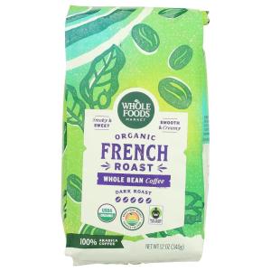 Whole Foods Market, Organic Whole Bean Coffee, Dark French Roast, Smoky & Sweet, Smooth & Creamy, 12 Ounce(12 Ounce (Pack of 1))